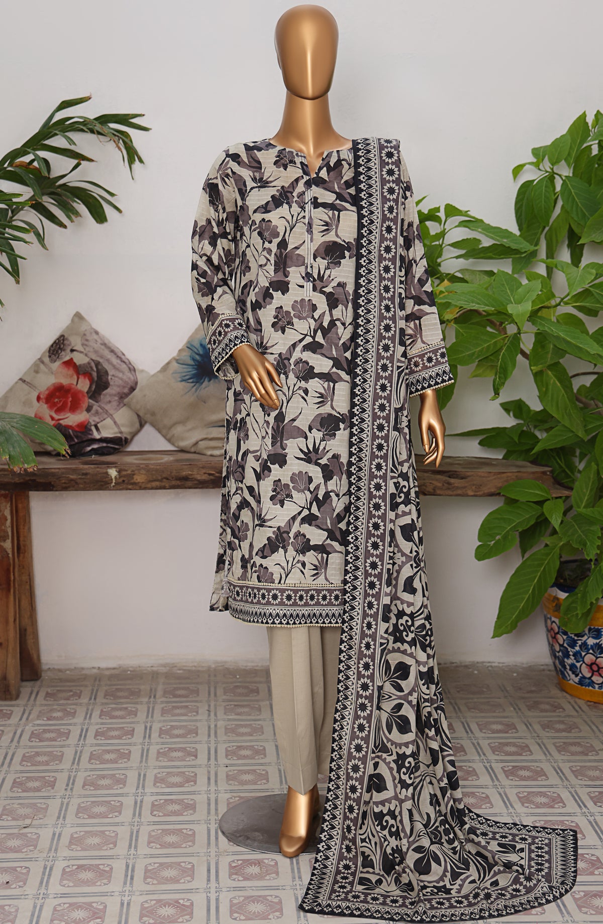 Vital Prints by HZ Textile Printed Lawn Unstitched 3 Piece Suit - VP-07 - HZ25VITL - Grey - Summer Collection