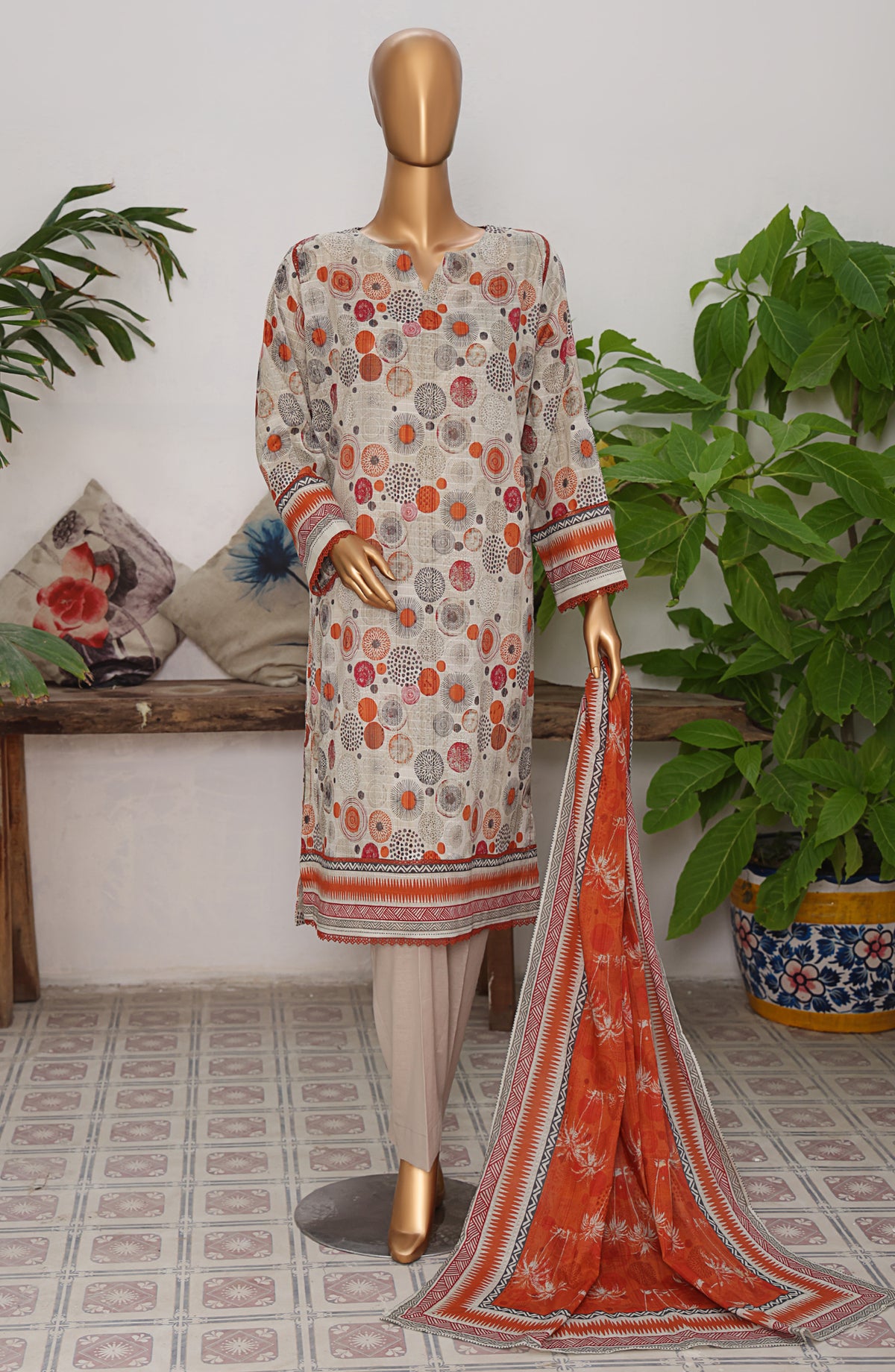 Vital Prints by HZ Textile Printed Lawn Unstitched 3 Piece Suit - VP-06 - HZ25VITL - Beige - Summer Collection