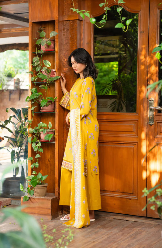 Beena by Beyond East Printed Lawn Unstitched 3 Piece Suit - WUE-154518 - BYD25BE - Mustard - Summer Collection