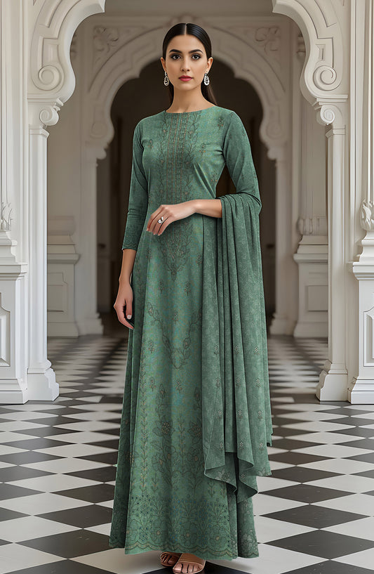 Wadi e Rangoon Embroidered Dhanak Jacquard Chamki Unstitched 3 Piece Suit - Design-01 - AK25WDR - Green - Winter Collection