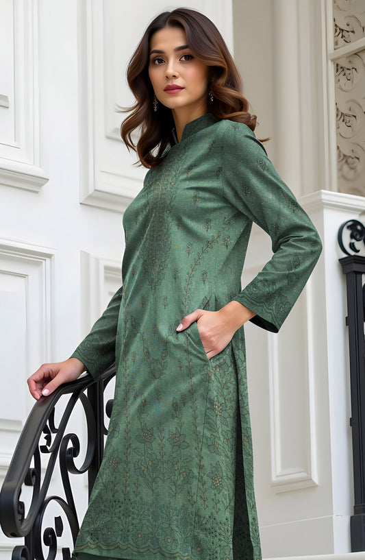 Wadi e Rangoon Embroidered Dhanak Jacquard Chamki Unstitched 3 Piece Suit - Design-01 - AK25WDR - Green - Winter Collection