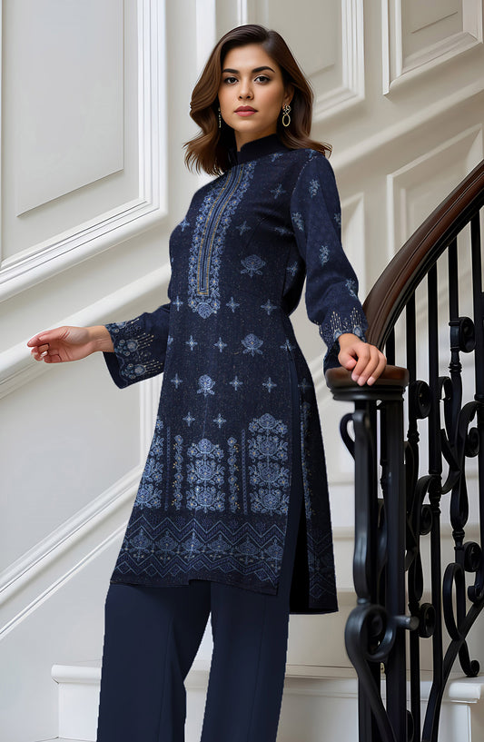 Wadi e Rangoon Embroidered Dhanak Jacquard Chamki Unstitched 3 Piece Suit - Design-02 - AK25WDR - Blue - Winter Collection