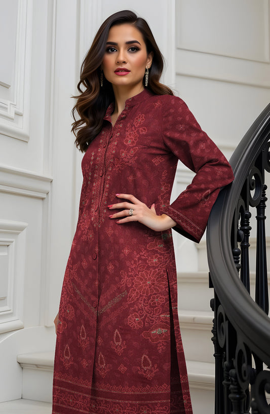 Wadi e Rangoon Embroidered Dhanak Jacquard Chamki Unstitched 3 Piece Suit - Design-03 - AK25WDR - Red - Winter Collection