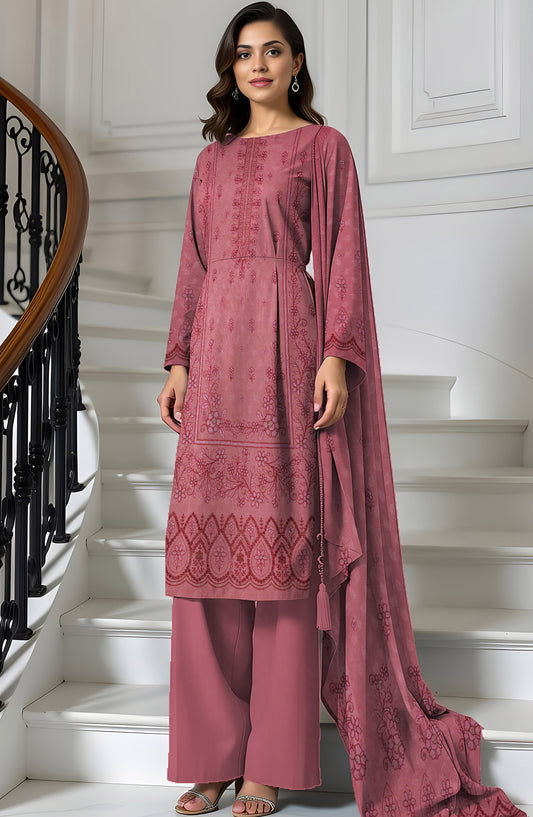 Wadi e Rangoon Embroidered Dhanak Jacquard Chamki Unstitched 3 Piece Suit - Design-04 - AK25WDR - Pink - Winter Collection