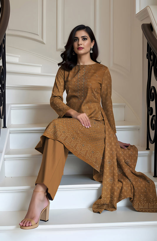 Wadi e Rangoon Embroidered Dhanak Jacquard Chamki Unstitched 3 Piece Suit - Design-05 - AK25WDR - Mustard - Winter Collection