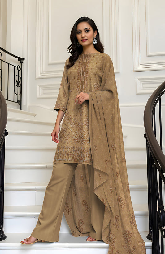 Wadi e Rangoon Embroidered Dhanak Jacquard Chamki Unstitched 3 Piece Suit - Design-07 - AK25WDR - Beige - Winter Collection
