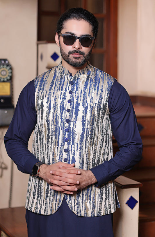 TGM The Royal Edit Suiting Stitched Three Piece with matching Suit - Waistcoat - 100 (3pc) - TGM26ROY - Beige - Men Festive Collection