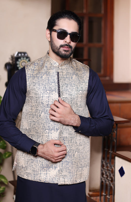 TGM The Royal Edit Suiting Stitched Three Piece with matching Suit - Waistcoat - 84 (3pc) - TGM26ROY - Beige - Men Festive Collection