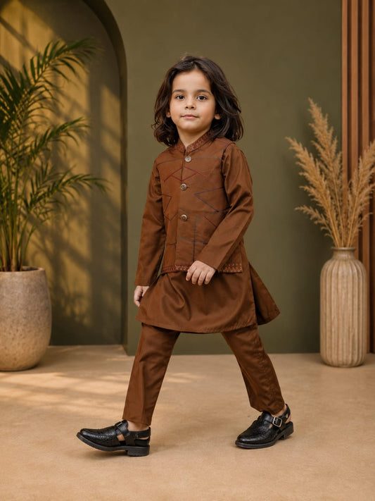 Tawny Brown Waistcoat Suit AHW 015