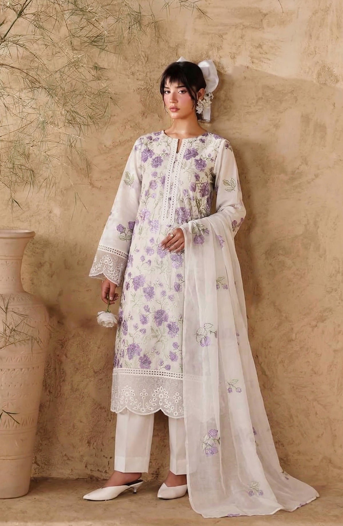 White Bareezas by Al Karim Embroidered Lawn Unstitched 3 Piece Suit - D-06 - AK26WTB - White - Summer Collection