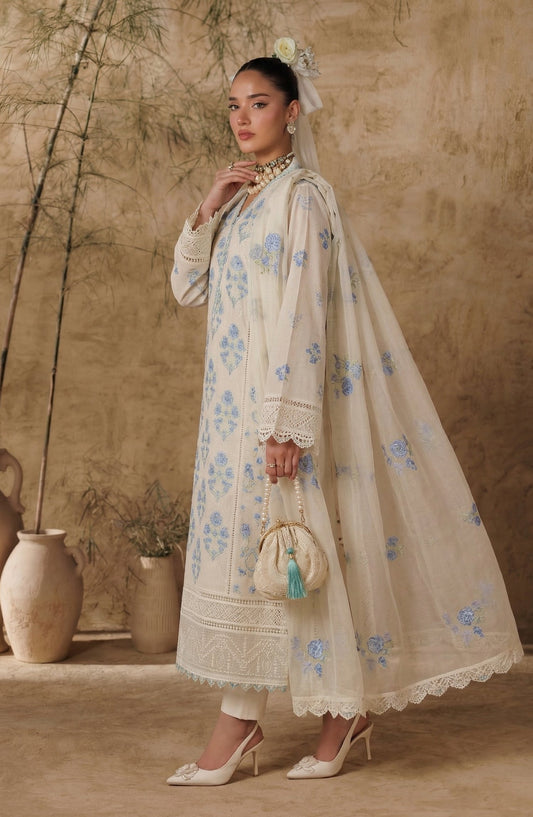 White Bareezas by Al Karim Embroidered Lawn Unstitched 3 Piece Suit - D-05 - AK26WTB - White - Summer Collection