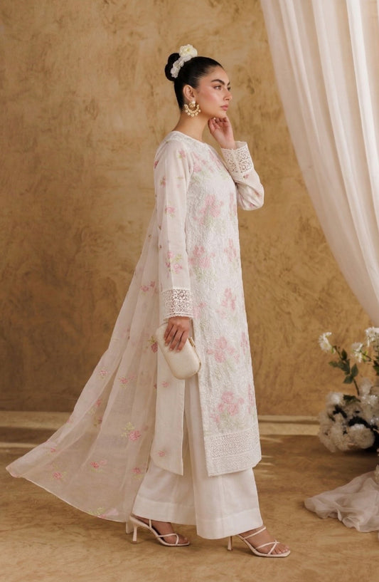 White Bareezas by Al Karim Embroidered Lawn Unstitched 3 Piece Suit - D-04 - AK26WTB - White - Summer Collection