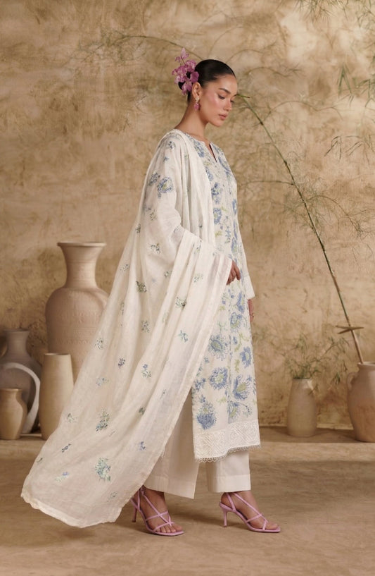 White Bareezas by Al Karim Embroidered Lawn Unstitched 3 Piece Suit - D-03 - AK26WTB - White - Summer Collection