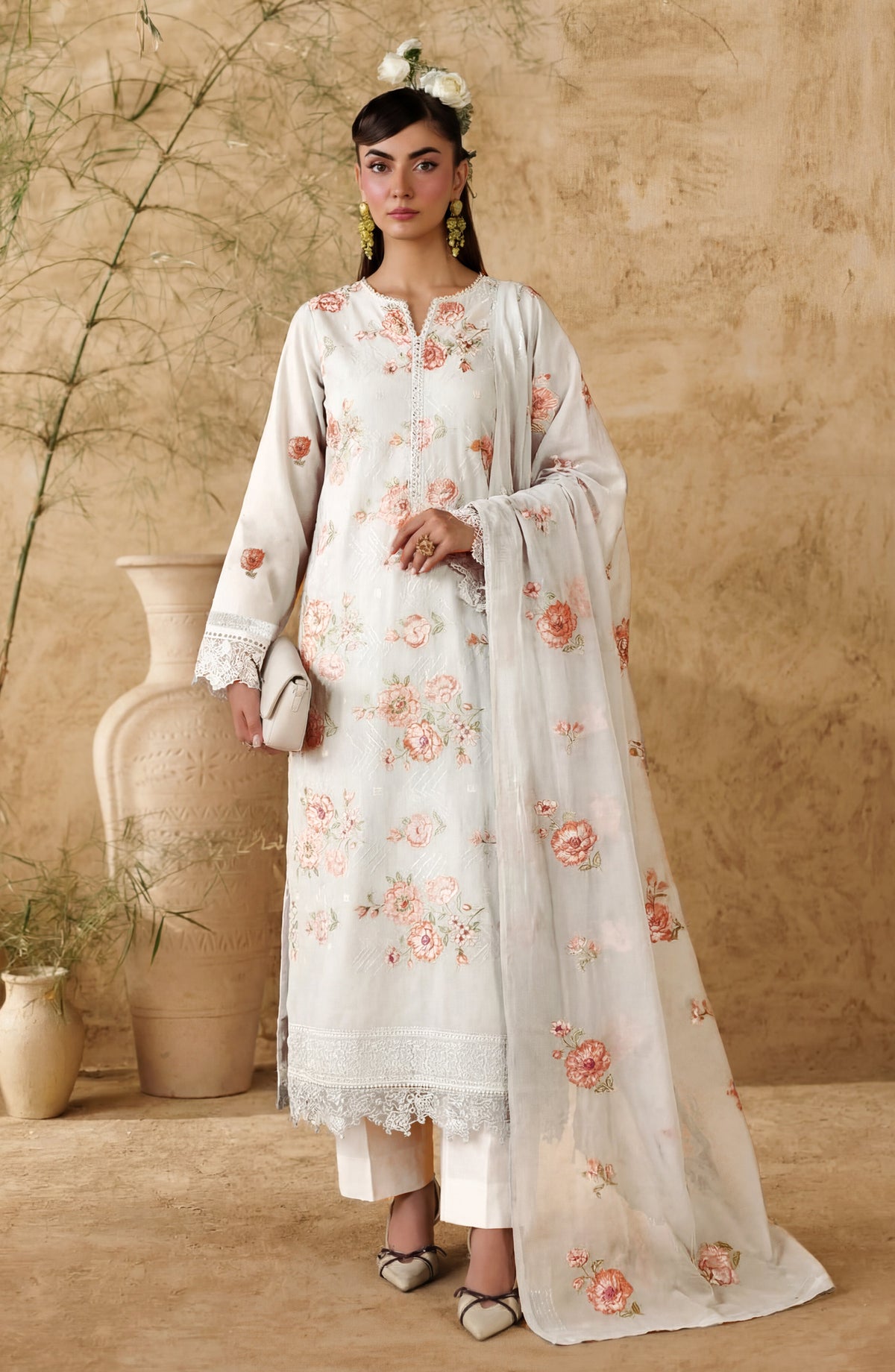 White Bareezas by Al Karim Embroidered Lawn Unstitched 3 Piece Suit - D-02 - AK26WTB - White - Summer Collection