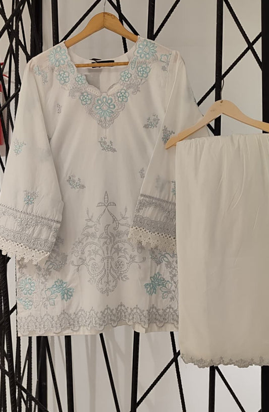 White Luxe by Amna Khadija Embroidered Cotton Stitched 2 Piece Suit - AKWL-01 - AM26WTL - White - Summer Collection