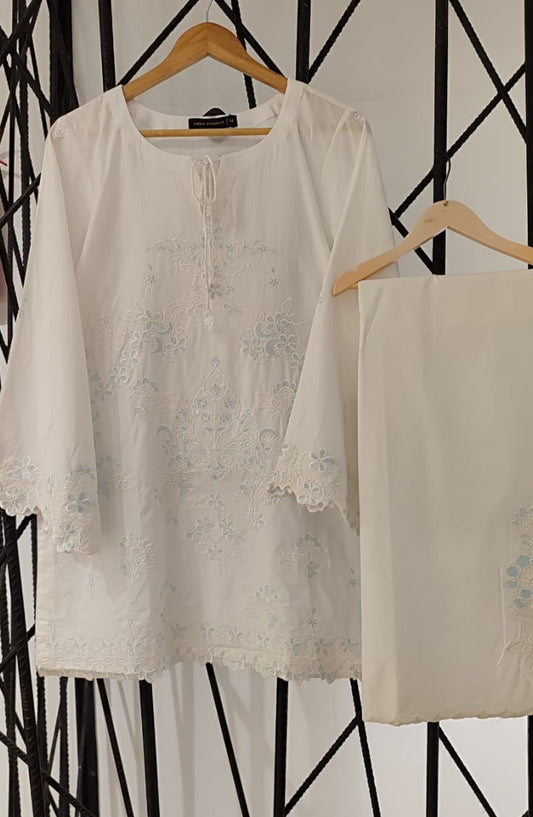 White Luxe by Amna Khadija Embroidered Cotton Stitched 2 Piece Suit - AKWL-02 - AM26WTL - White - Summer Collection