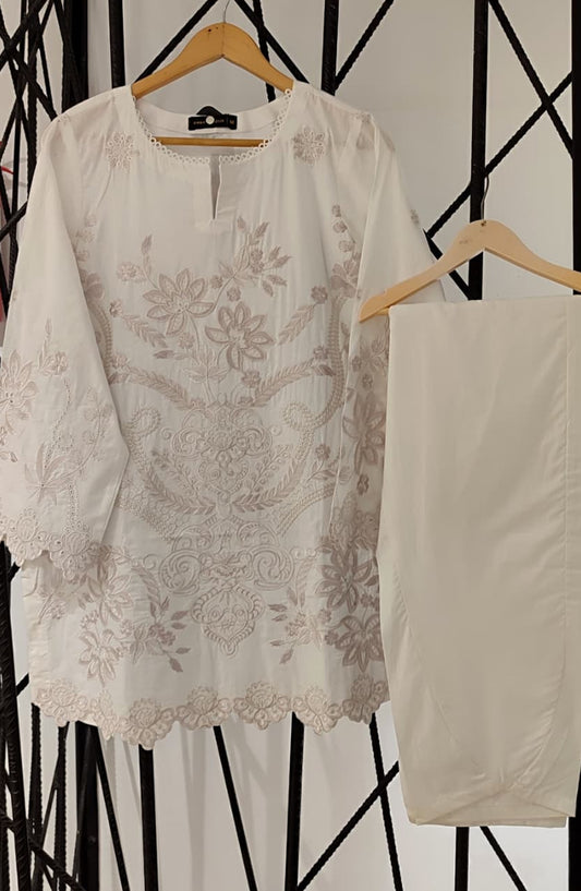 White Luxe by Amna Khadija Embroidered Cotton Stitched 2 Piece Suit - AKWL-03 - AM26WTL - White - Summer Collection