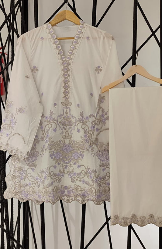 White Luxe by Amna Khadija Embroidered Cotton Stitched 2 Piece Suit - AKWL-04 - AM26WTL - White - Summer Collection