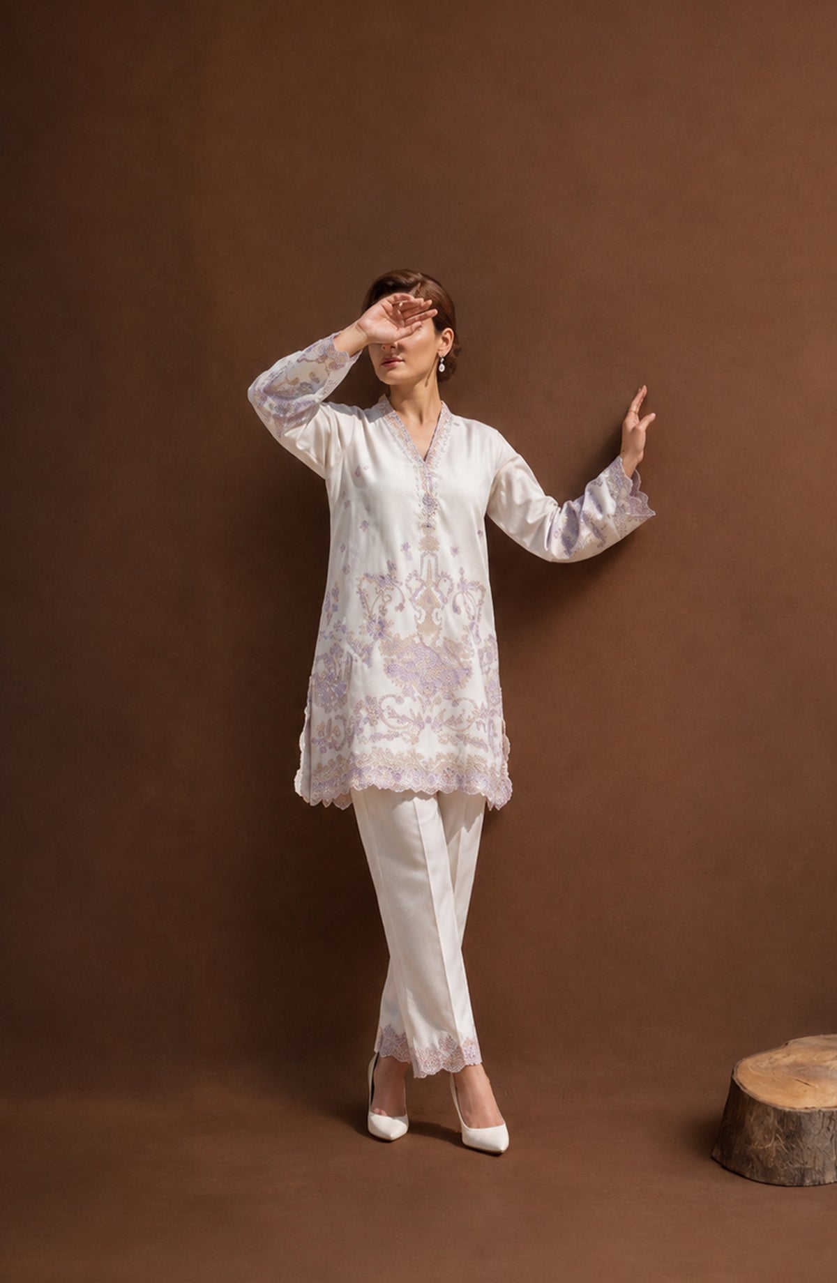 White Luxe by Amna Khadija Embroidered Cotton Stitched 2 Piece Suit - AKWL-04 - AM26WTL - White - Summer Collection