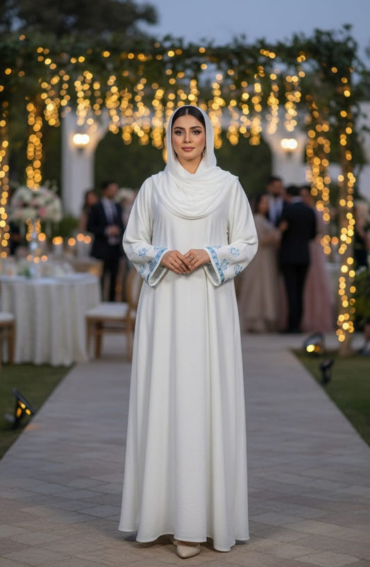 Kohinoor by TGM Front Open Premium Fabric Abaya - White Bliss - TGM25KOH - White