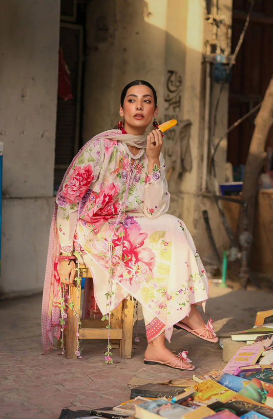 Wild Flower by Zaha Embroidered Lawn Unstitched 3 Piece Suit - ZF26-05 - ZAH26WL - Fawn - Summer Festive Collection
