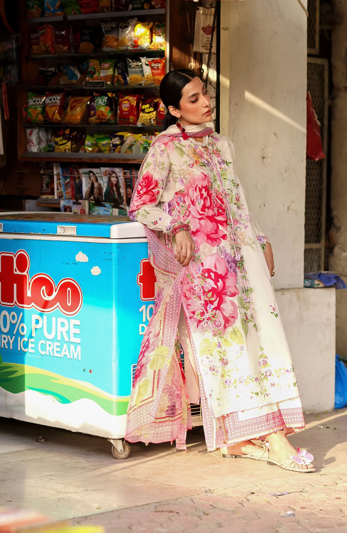 Wild Flower by Zaha Embroidered Lawn Unstitched 3 Piece Suit - ZF26-05 - ZAH26WL - Fawn - Summer Festive Collection