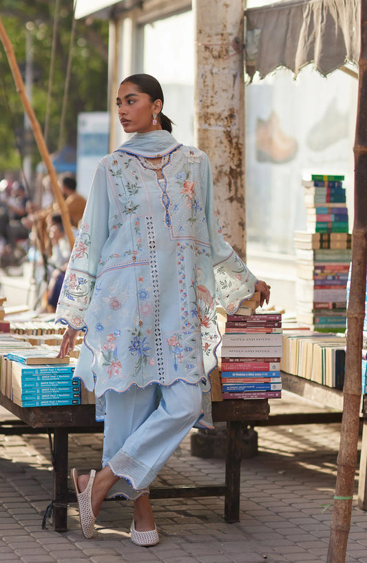Wild Flower by Zaha Embroidered Lawn Unstitched 3 Piece Suit - ZF26-10 - ZAH26WL - Sky Blue - Summer Festive Collection