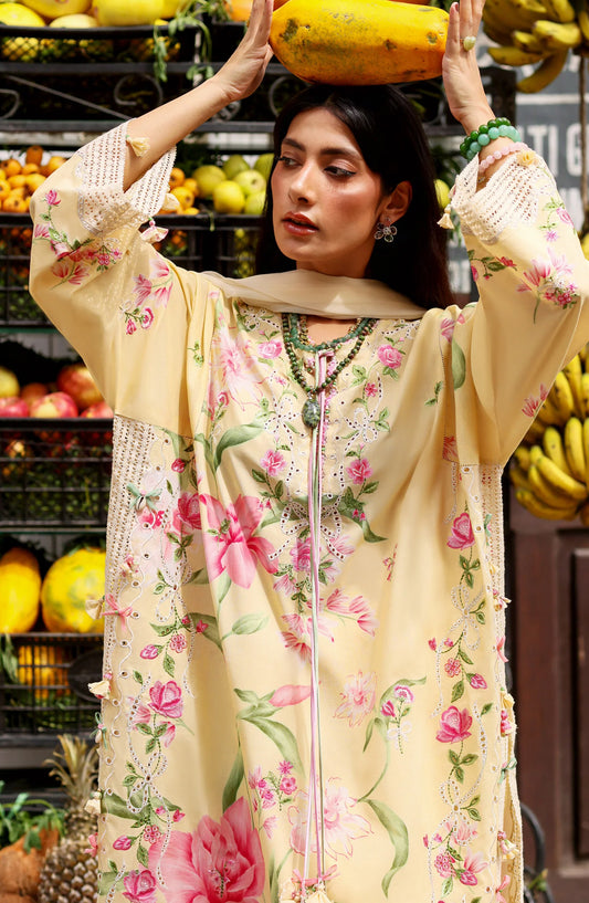Wild Flower by Zaha Embroidered Lawn Unstitched 3 Piece Suit - ZF26-01 - ZAH26WL - Yellow - Summer Festive Collection