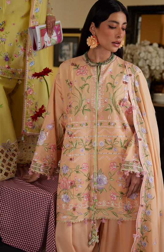 Wild Flower by Zaha Embroidered Lawn Unstitched 3 Piece Suit - ZF26-09 - ZAH26WL - Peach - Summer Festive Collection