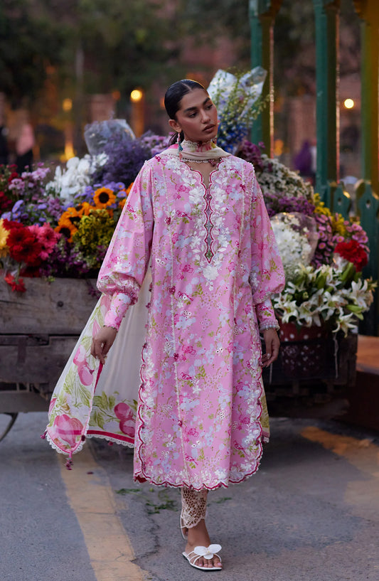 Wild Flower by Zaha Embroidered Lawn Unstitched 3 Piece Suit - ZF26-03 - ZAH26WL - Pink - Summer Festive Collection