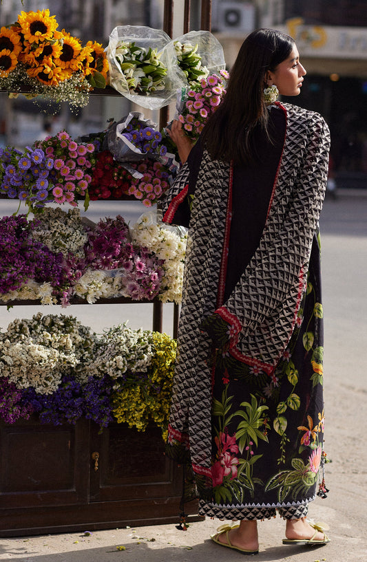 Wild Flower by Zaha Embroidered Lawn Unstitched 3 Piece Suit - ZF26-04 - ZAH26WL - Black - Summer Festive Collection