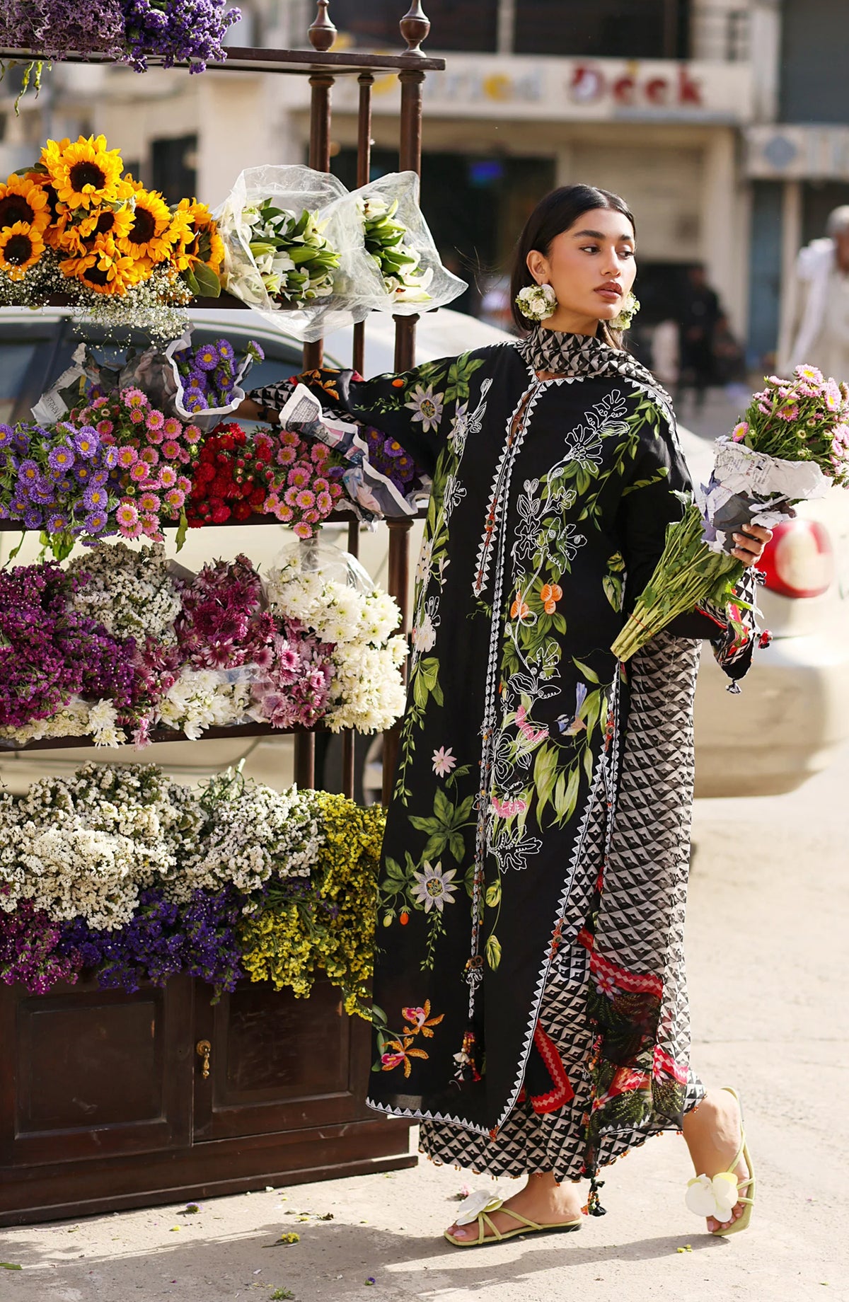Wild Flower by Zaha Embroidered Lawn Unstitched 3 Piece Suit - ZF26-04 - ZAH26WL - Black - Summer Festive Collection