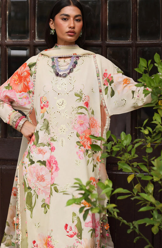Wild Flower by Zaha Embroidered Lawn Unstitched 3 Piece Suit - ZF26-06 - ZAH26WL - Off White - Summer Festive Collection