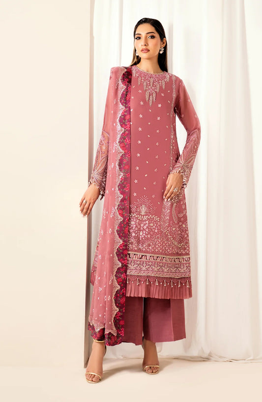 Xenia Deme Embroidered Luxury Chiffon Unstitched 3 Piece Suit - 05 - LUMEN - XF25DM - Pink - Festive Collection