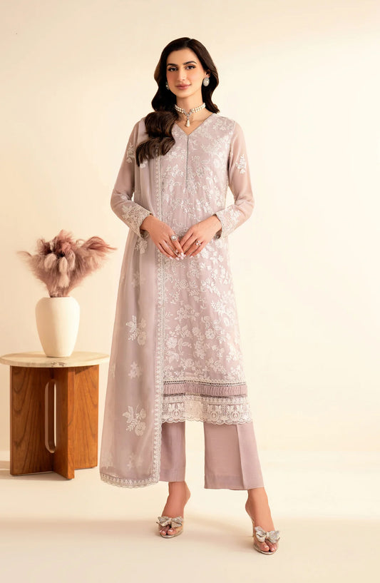 Xenia Deme Embroidered Luxury Chiffon Unstitched 3 Piece Suit - 04 - AHITI - XF25DM - Purple - Festive Collection