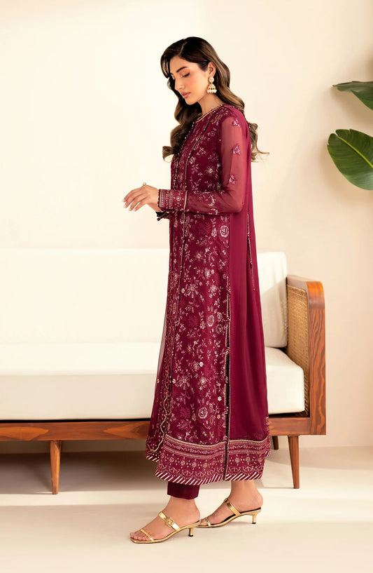 Xenia Deme Embroidered Luxury Chiffon Unstitched 3 Piece Suit - 03 - DARYA - XF25DM - Maroon - Festive Collection