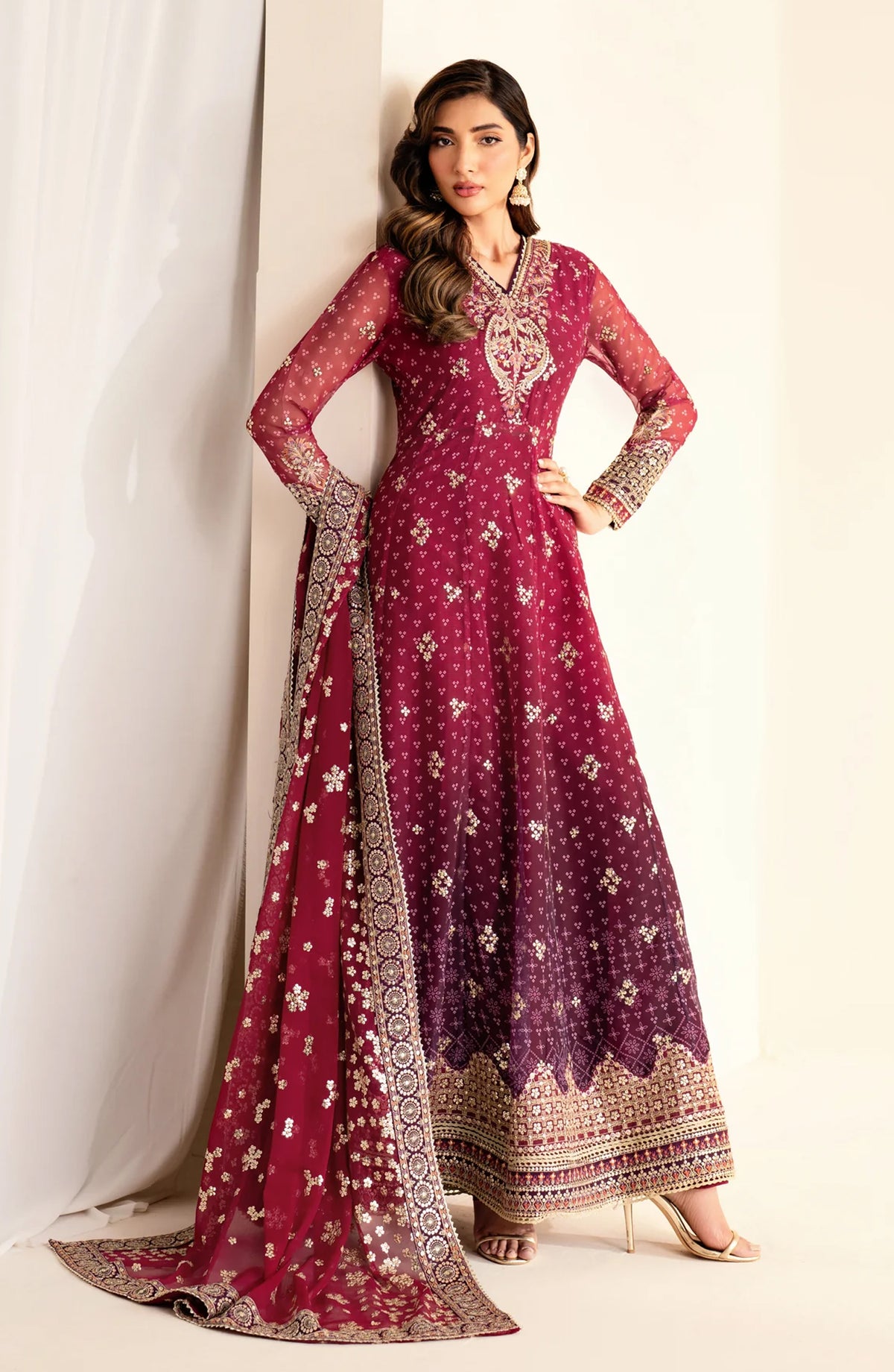 Xenia Formals Embroidered Chiffon Unstitched 3 Piece Suit - D-01 Nyami - XF25LFR - Pink - Luxury Collection