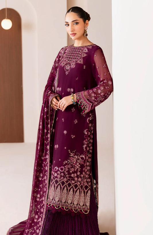 Xenia Formals Embroidered Chiffon Unstitched 3 Piece Suit - 05-Aroosh - XF25FES - Purple - Luxury Festive Collection