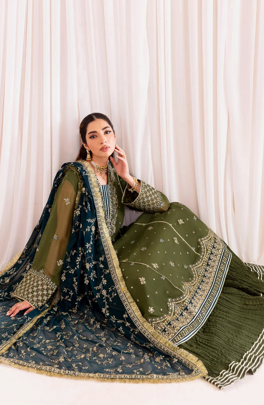 Xenia Formals Embroidered Chiffon Unstitched 3 Piece Suit - 03-Mahvash - XF25FES - Green - Luxury Festive Collection