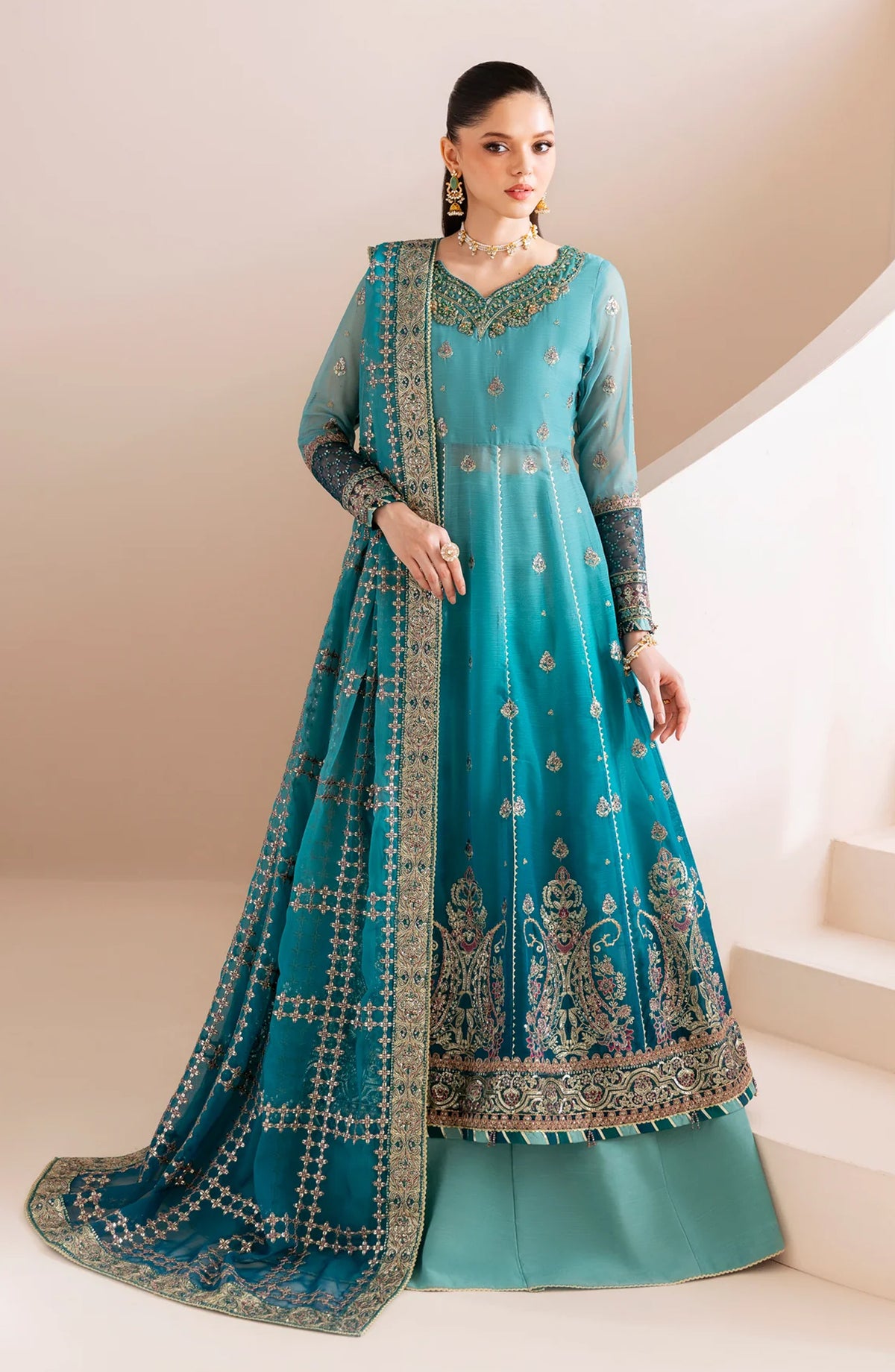 Xenia Formals Embroidered Chiffon Unstitched 3 Piece Suit - 02-Havena - XF25FES - Blue - Luxury Festive Collection