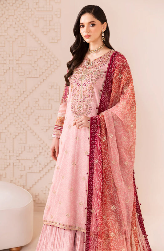 Xenia Formals Embroidered Chiffon Unstitched 3 Piece Suit - 01-Raniza - XF25FES - Pink - Luxury Festive Collection