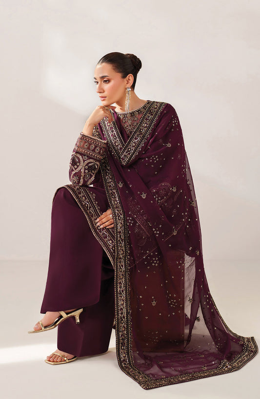 Xenia Formals Embroidered Net Unstitched 3 Piece Suit - D-10 Nuri - XF25LFR - Purple - Luxury Collection
