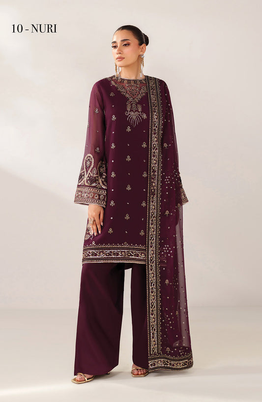 Xenia Formals Embroidered Net Unstitched 3 Piece Suit - D-10 Nuri - XF25LFR - Purple - Luxury Collection