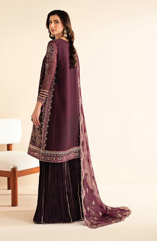 Xenia Formals Embroidered Net Unstitched 3 Piece Suit - D-08 Tiya - XF25LFR - Purple - Luxury Collection
