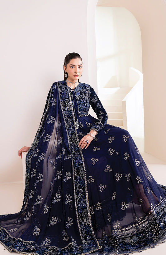 Xenia Formals Embroidered Net Unstitched 3 Piece Suit - D-07 Maklina - XF25LFR - Blue - Luxury Collection