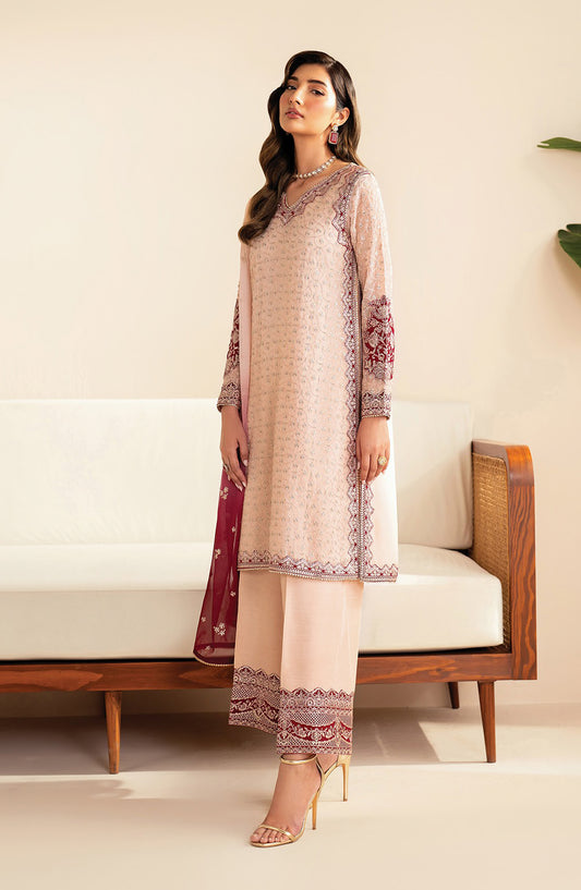 Xenia Formals Embroidered Net Unstitched 3 Piece Suit - D-06 Tanim - XF25LFR - Pink - Luxury Collection