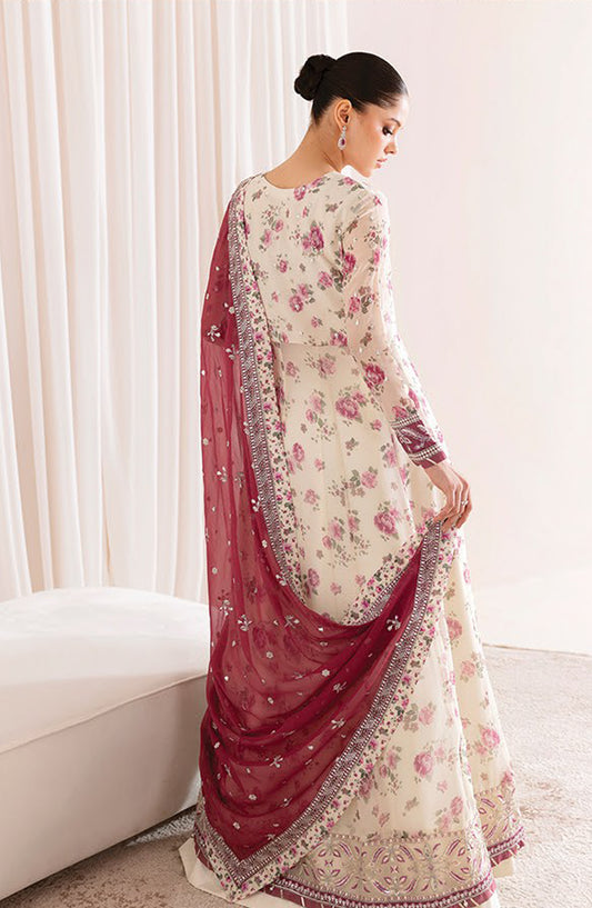 Xenia Formals Embroidered Net Unstitched 3 Piece Suit - D-02 Dameera - XF25LFR - White - Luxury Collection