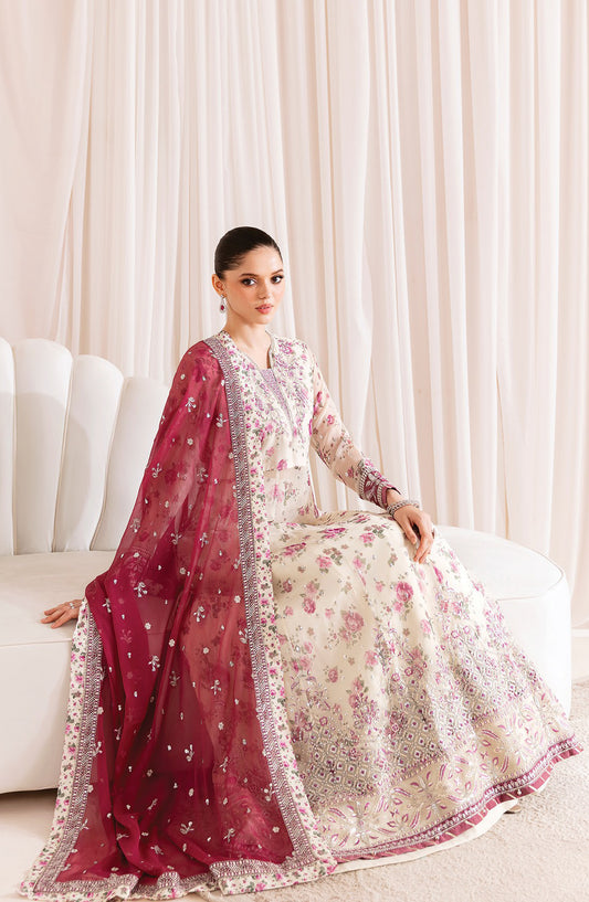 Xenia Formals Embroidered Chiffon Unstitched 3 Piece Suit - D-02 Dameera - XF25LFR - White - Luxury Collection