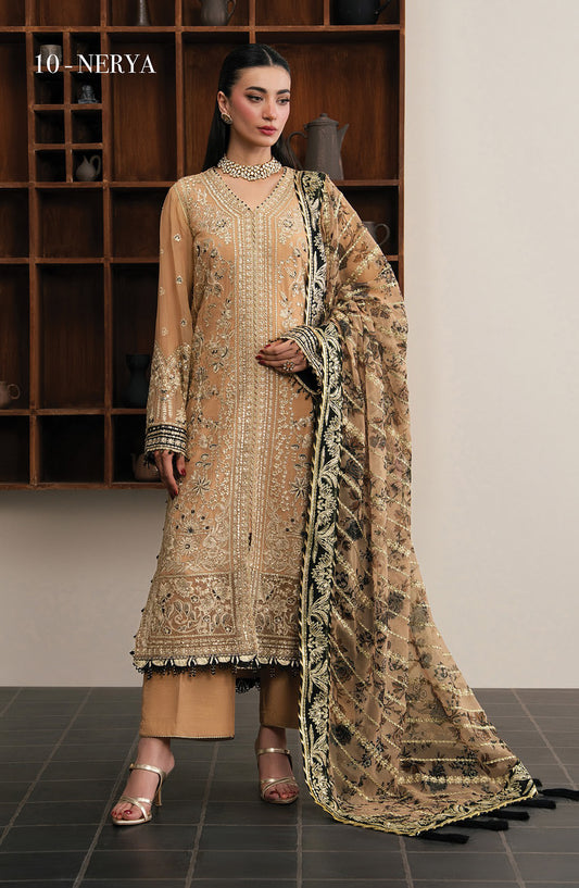 Xenia Kalani Luxury Embroidered Chiffon Unstitched 3 Piece Suit - 10-Nerya - XF26KN - Orange - Festive Collection