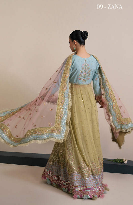 Xenia Kalani Luxury Embroidered Raw Silk Unstitched 3 Piece Suit - 09-Zana - XF26KN - Yellow - Festive Collection